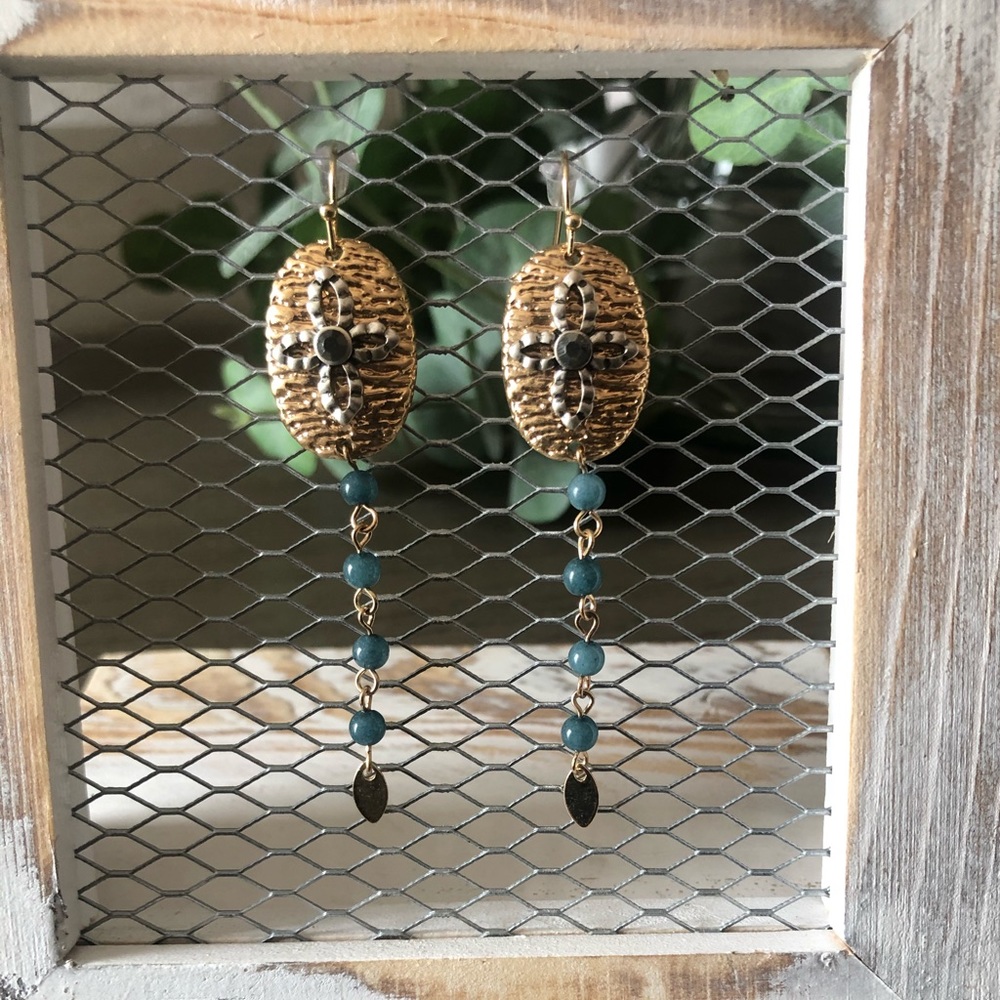 🦚 Hematite and Green Aventurine Drop Earrings 🦚